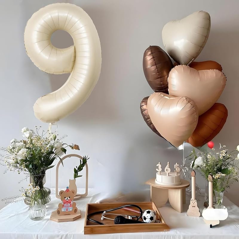 Image of Cream Color 32 Inch Number Helium Foil Balloon For Birthday Decoration Items | Number foil Balloon 9 | Anniversary Decoration Items | Pack of 14