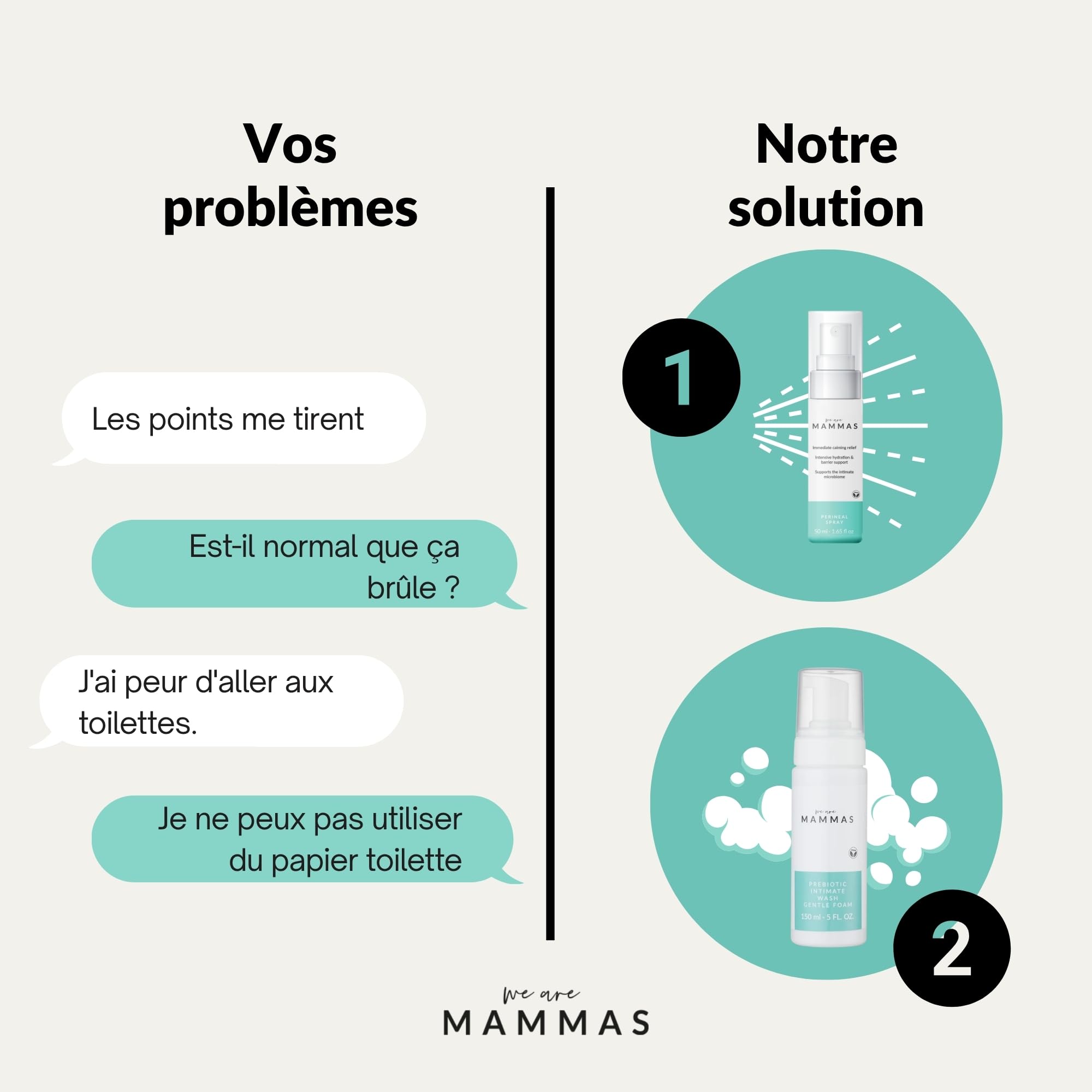 Pack soin périnéal post-partum : mousse prébiotique et spray botanique intime femme hygiène récupération intime nettoyage doux soulagement calme aloe vera hamamélis acide lactique pH équilibré flore
