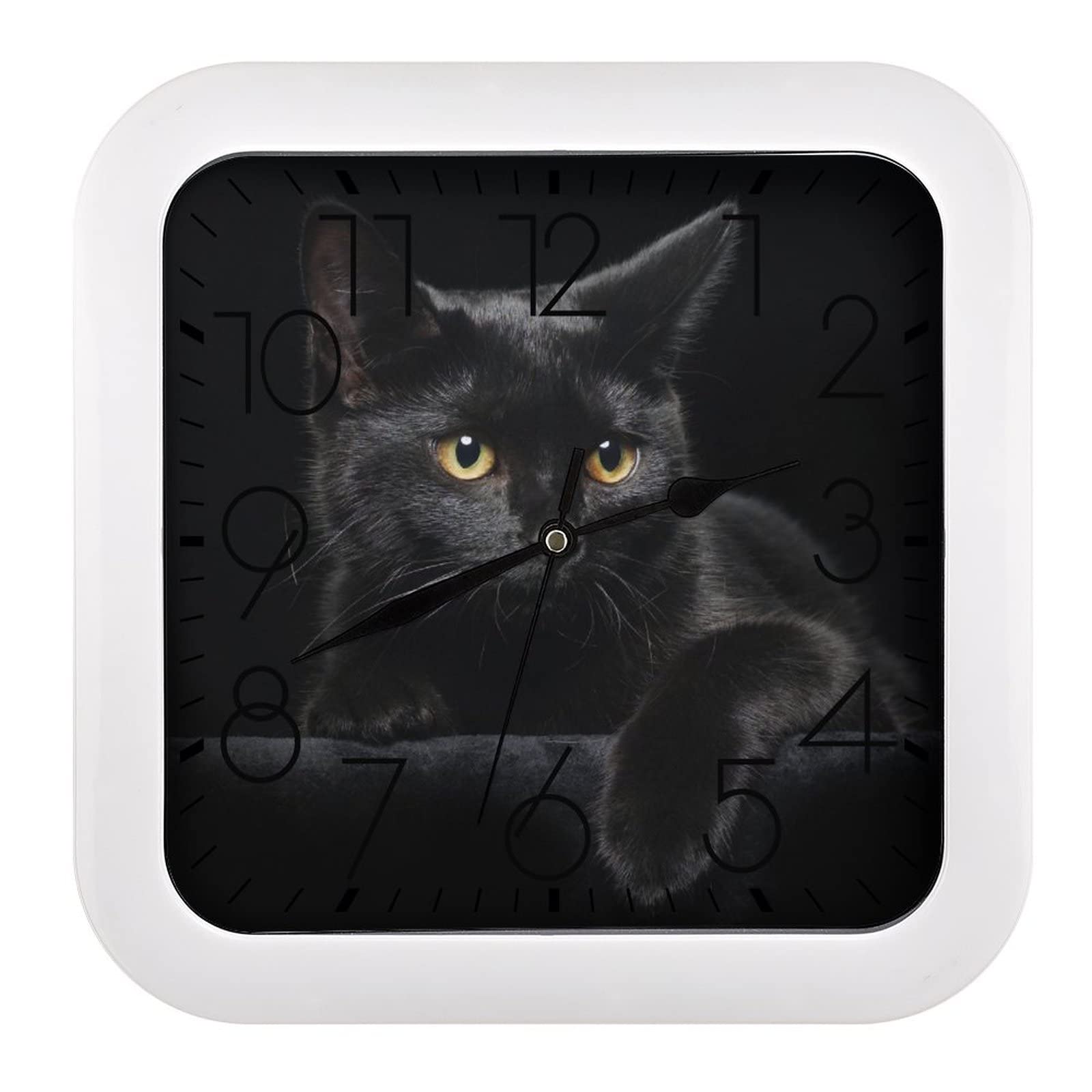 Horloge chat noir silencieuse déco moderne pour salon et école