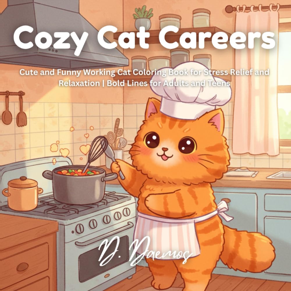 Cozy Cat Careers: Cute and Funny Working Cat Coloring Book for Stress Relief and Relaxation | Bold Lines for Adults and Teens