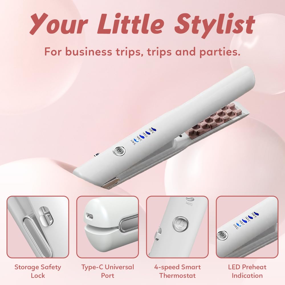 Pince à cheveux sans fil fer à sertir volumisant mini ondulateur portable en céramique 4 températures réglables rechargeable