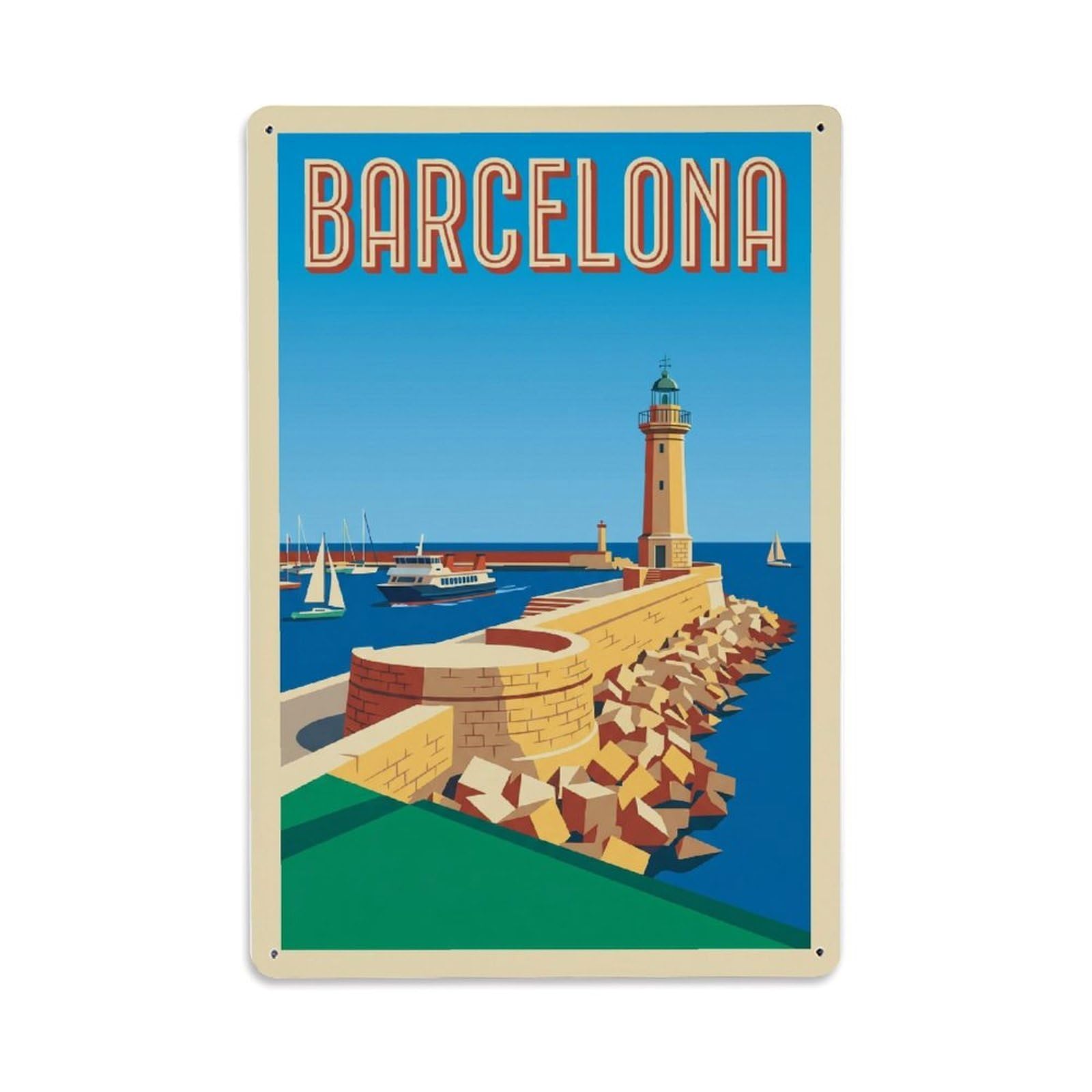 Vintage Travel Breakwater Spain Harbor Metal Tin Sign Plaque Wall Decor for Cafe, Club Bar, Office, Home Garden Metal Poster 8x12Inch