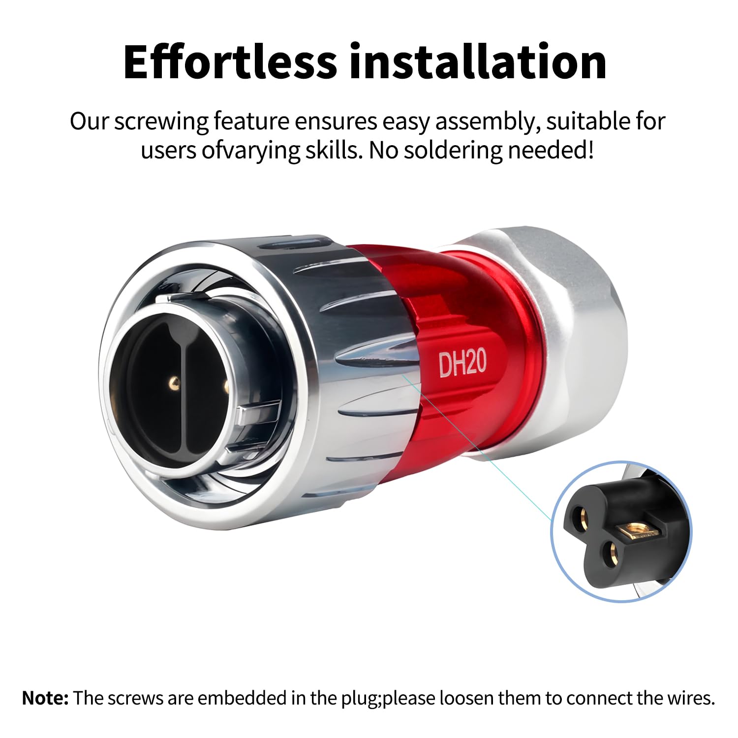 CNLINKO DH-20 2-Polig IP68 Wasserdichter Steckverbinder, Schraubmontage | Vollmetall, Elektro Industriestecker, Kabel-zu-Kabel-Verbindung, für Outdoor Ausrüstung