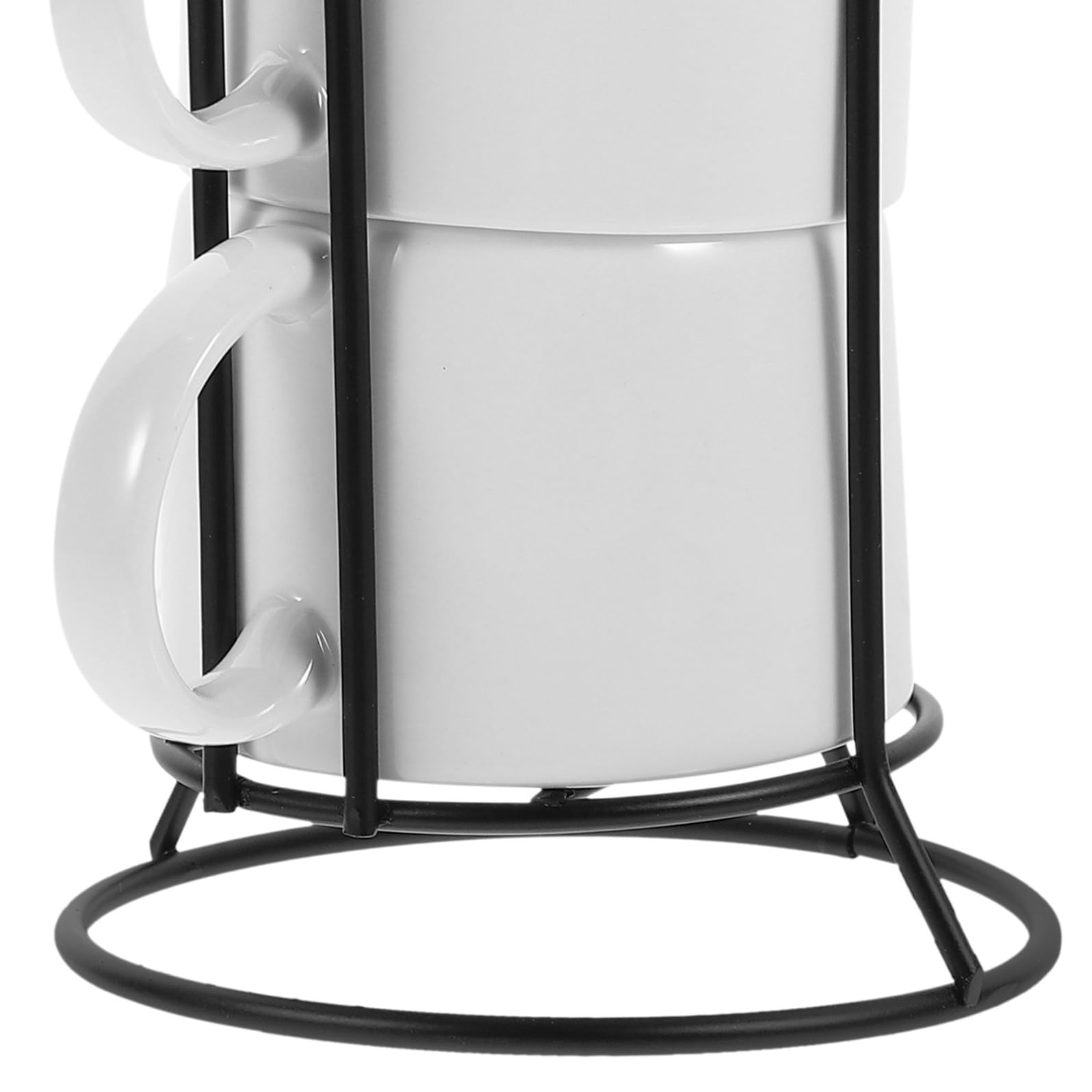 Juego de 4 Tazas de Cerámica de Color Claro con Mango Ergonómico y Soporte Metálico para Almacenamiento, Adecuado para Café y Té en Oficina y Hogar, Set Práctico y Funcional