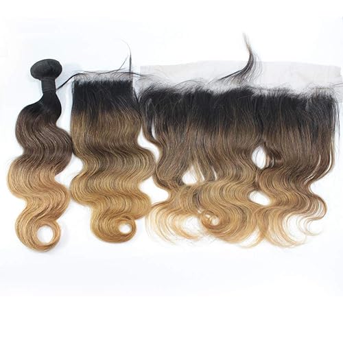Miniatura 3 de Forawme 4X4 pulgadas Cuerpo onda pre arrancada cierre de encaje 16 pulgadas 1B427 Ombre Remy Cabello humano brasileño Encaje Extensiones Piezas de