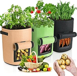 WOLFWILL 3 Pcs 10 Gallon Grow Bag, Thickened Nonwoven Potato Planter Pot with Flap and Handles Garden Planting Bags for Potato,Tomato,Carrots,Onions,Sweet Potatoes Vegetables Growing Container