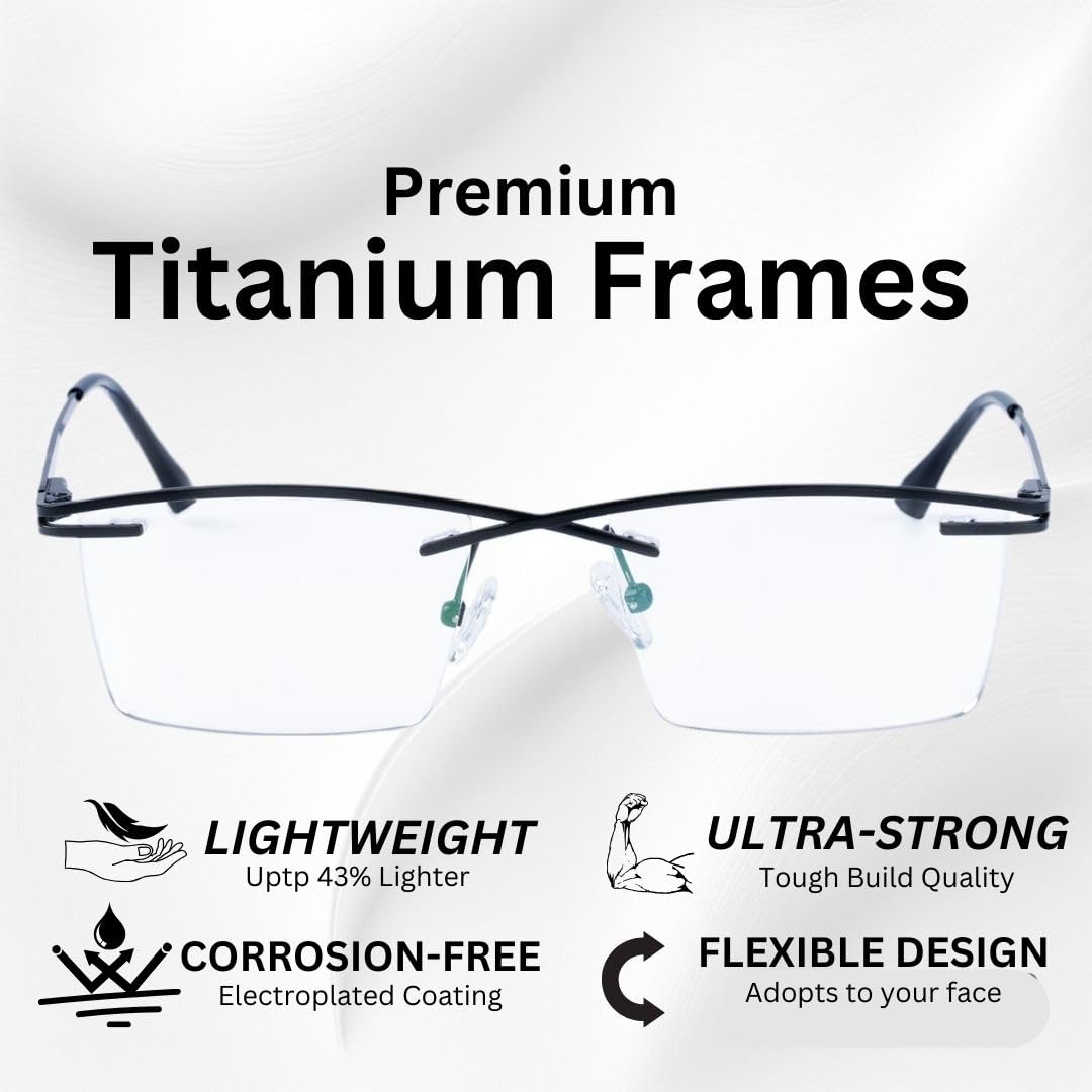 Rimless Rectangle Frame For Men & Women (Black) (BLACK) - Image 4 thumbnail