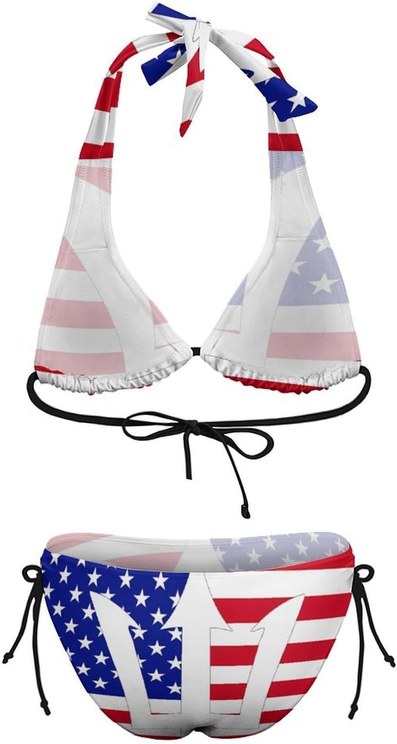 Barbados & U.S. Flag Novelty Women's 2 Piece String Bikini Set Swimsuits Bathing Suit Swimwear