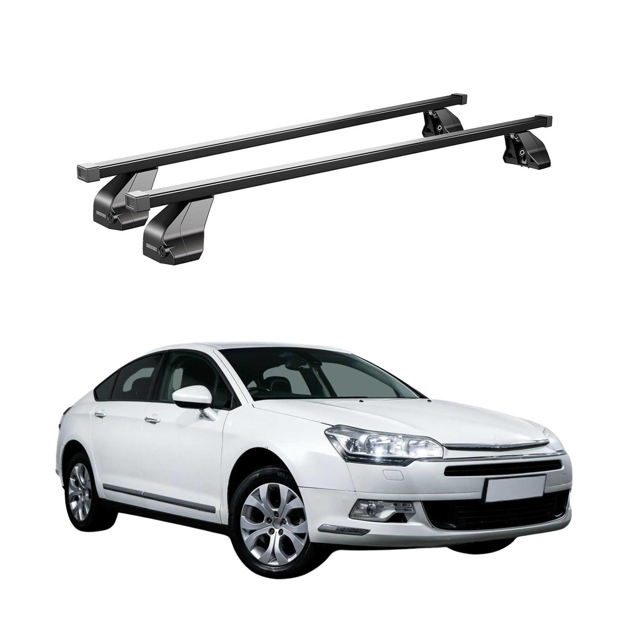 OMAC Barres de Toit transversales en Acier pour Citroën C5 II 2007-2017 – Antivol Inclus – Testées City Crash – DIN 75302:2019 – ISO/Pas 11154:2006 – Charge Max 75 kg Noir
