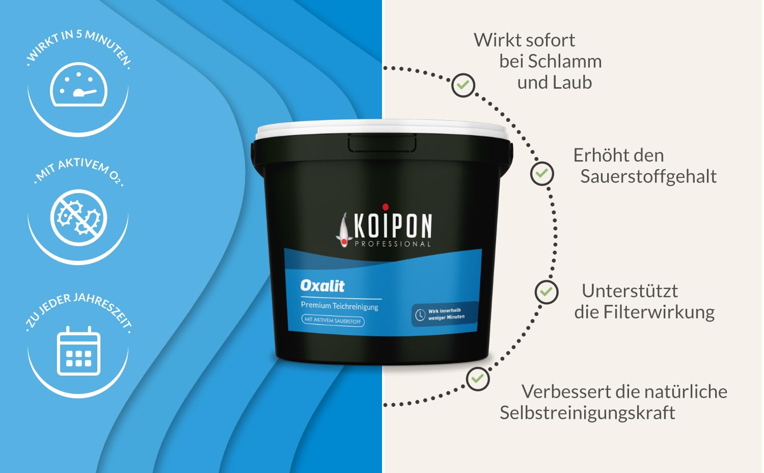 KOIPON Oxalit 1 kg Teichschlammentferner zur Teich Reinigung von Laub, Teich Schlamm und Ablagerungen wirkt innerhalb weniger Minuten mit Sauerstoff