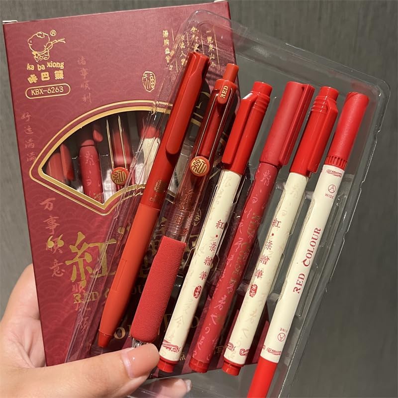 Image of COOFANDY 6 Pcs Red Ink Pen Set | Fine Point Smooth Writing Pens for Teacher Correction, Student Note Taking, Office Documentation, School, College, Journaling, Exam Checking & Stationery Essentials