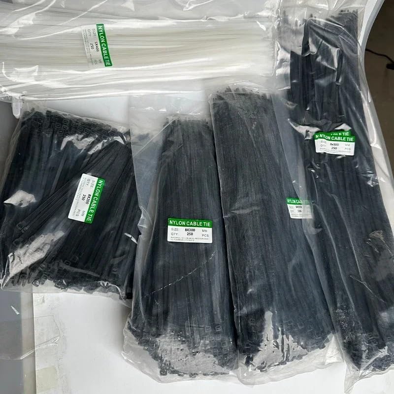 Fascette autobloccanti in nylon nere cinghie di fissaggio ad anello riutilizzabili in plastica regolabili (8 x 500 mm)
