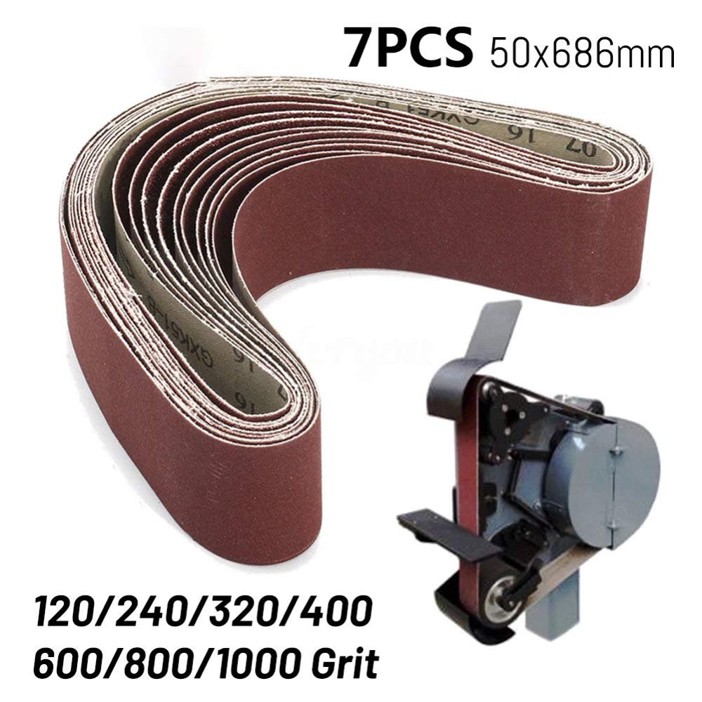 7Pcs / Set Schleifbänder Band 120/240/320/400/600/800/1000 Körnungen Holzschleifschleifwerkzeuge Aluminiumoxid 50x686mm, wie abgebildet