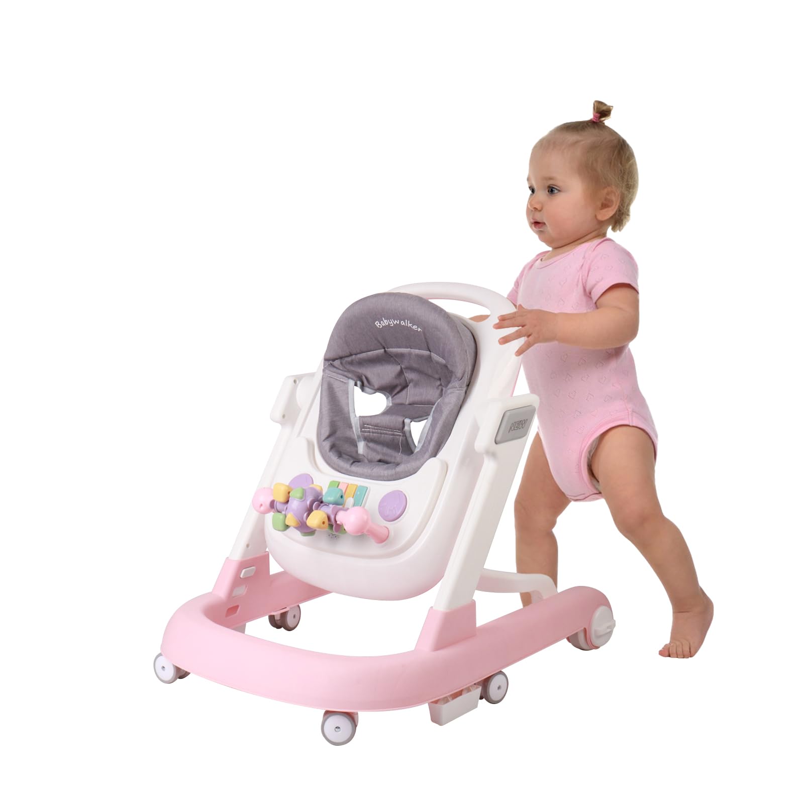 Andador escalable, andador con actividades, ajustables, arco de actividad ajustable con juguetes incluidos, para bebé de 6 a 12 meses, 60 x 55 x 70 cm, rosa