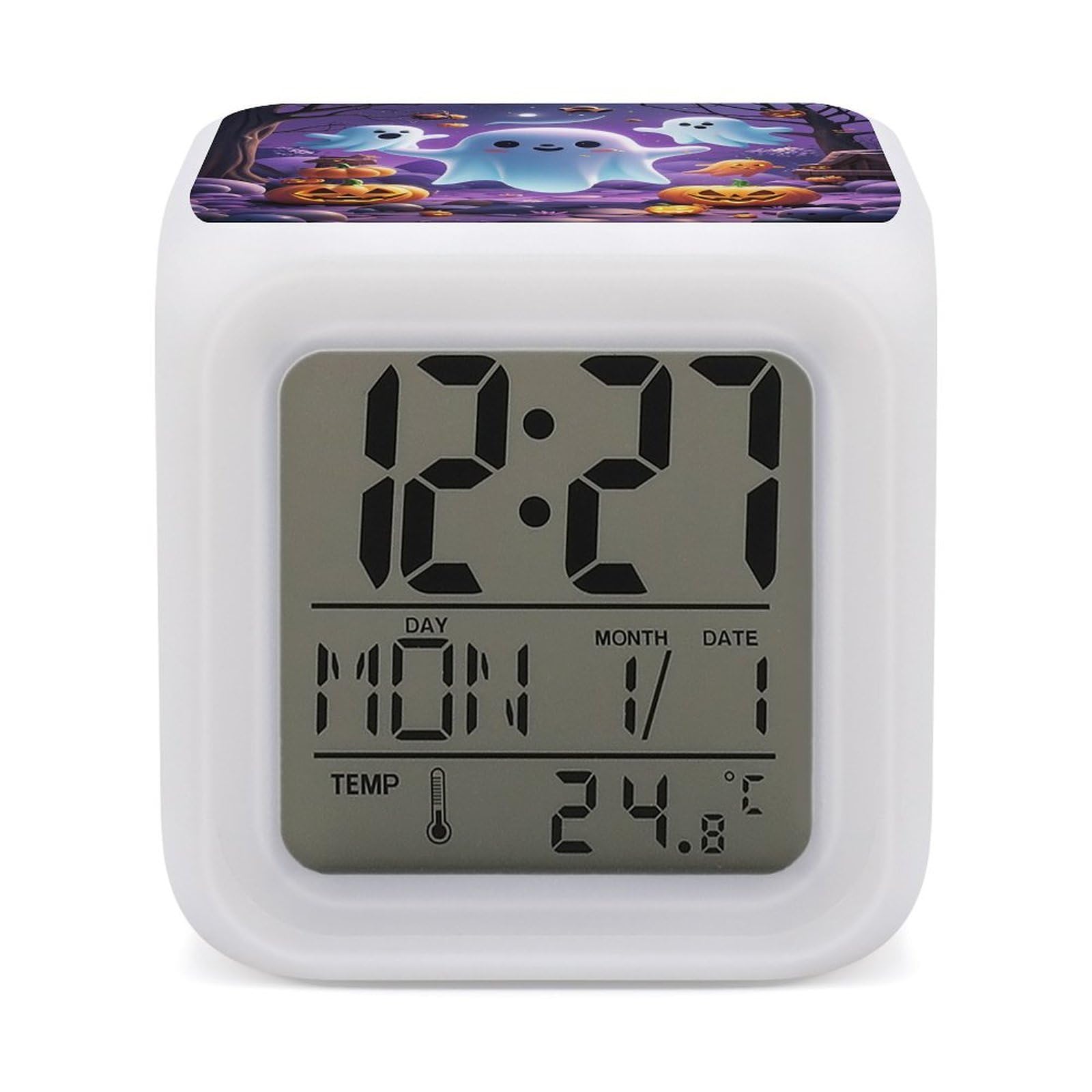 FekiLoot Ghost Pumpkin Alarm Clock for Heavy Sleepers Wake Up Digital Clock with 7 Color Changing Night Light Super Loud Digital Alarm Clocks Small Machine Alarm Clocks