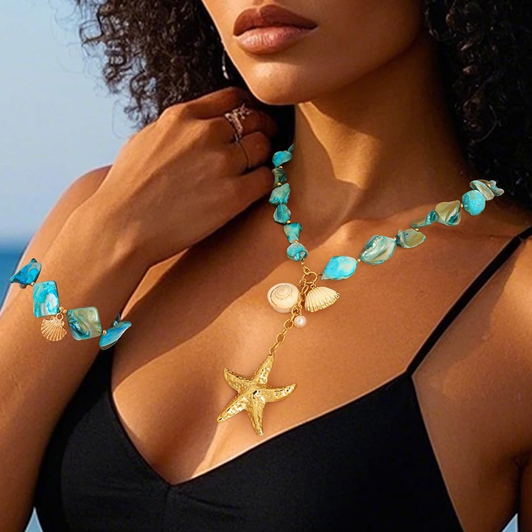 Navoky Seashell Starfish Choker Necklace Sea Shell Summer Necklaces Bracelet Vacation Beach Jewelry Accessories for Women - Image 4