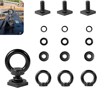 WZP 4 Set T Track Mount Tie Down Anchor for Roof Rack, M8 304 Stainless Steel T-Nut and Lifting Eyebolts, T Track Mount Tie Down Rings Anchoring Kit for Bungee Cord Ropes Hooks (Black)
