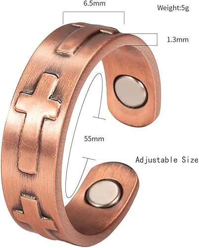 Miniatura 5 de Wollet Anillo de cobre puro 99.9% para mujer, anillos magnéticos con imanes, anillos de cobre ajustables, Cobre, Sin piedras preciosas