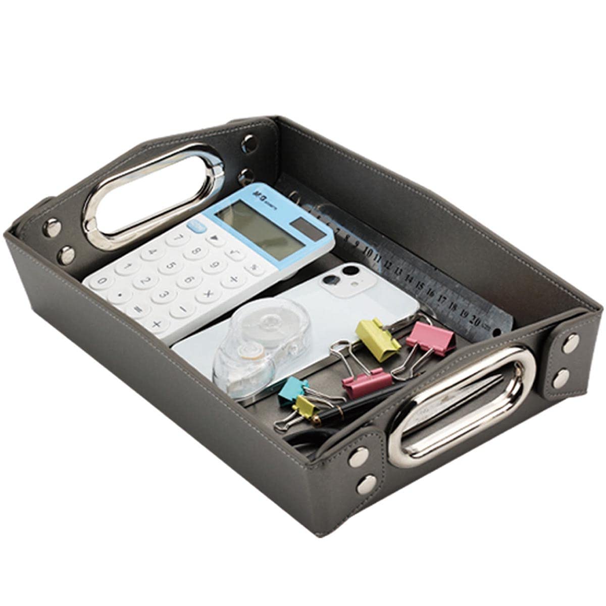 LISRSCLISRSC Valet Tray - PU Leather Key & Jewelry Tray - Men's Room Accessory - Dresser Top & Nightstand Organizer (Gun Color)