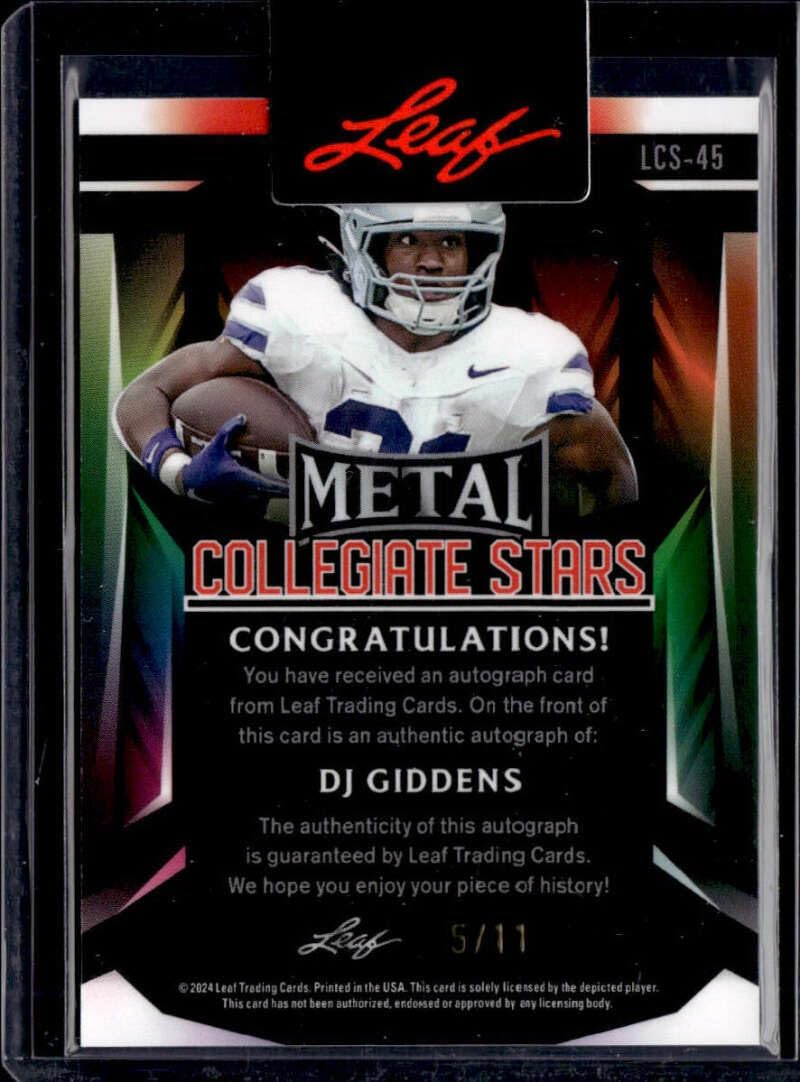 DJ GIDDENS RC SP AUTO 2024 Leaf Metal Autograph 5/11 Collegiate Stars Collection Kansas State NM+-MT Football Prospect
