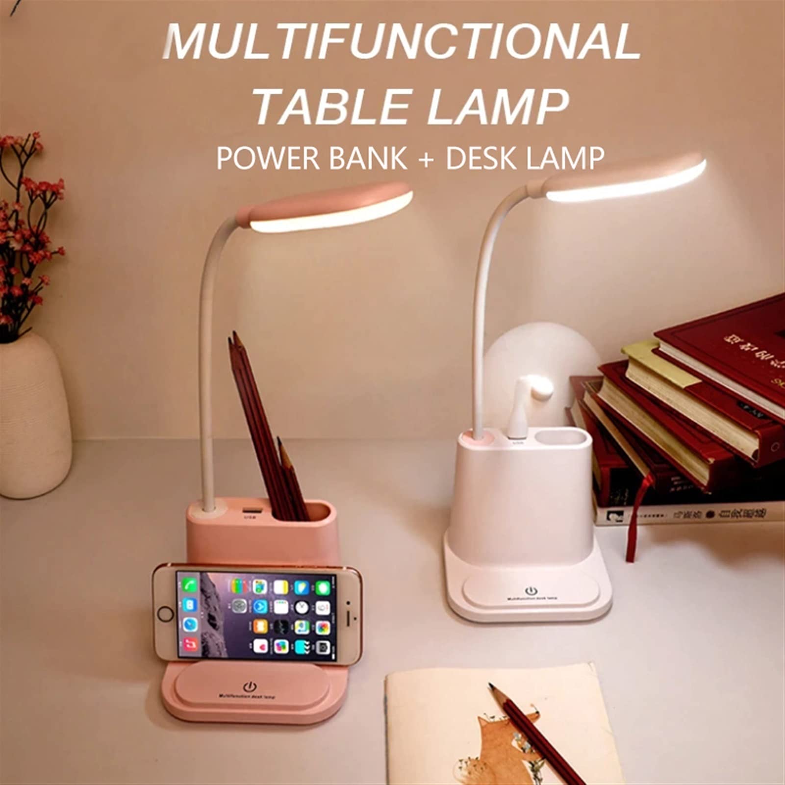 Modern Bedside Light Małe biurko Lampa Dotykowa Regulacja USB Lampka stołowa Lampka pióra Uchwyt z wentylatora Ochrona Lampa uczenia się dla ucznia (Body Color : 1)
