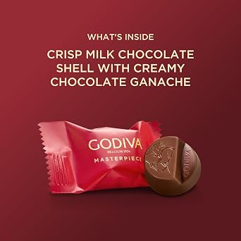 Godiva Masterpiece Milk Chocolate Bag, Individually Wrapped with Ganache Center, Gourmet Gift for Birthday, Holiday, Kosher, Halal, 7oz