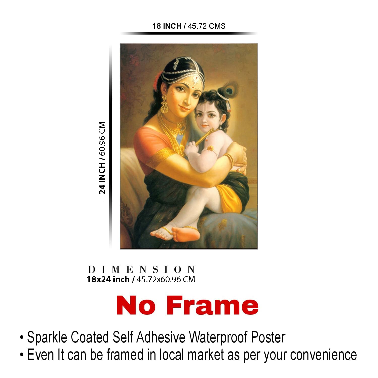 Dharvika Innovations Maa Yashoda with Bal Krishna Wall Poster, Self Adhesive Vinyl, 18 x 24 Inches, Sparkle Lamination 1867