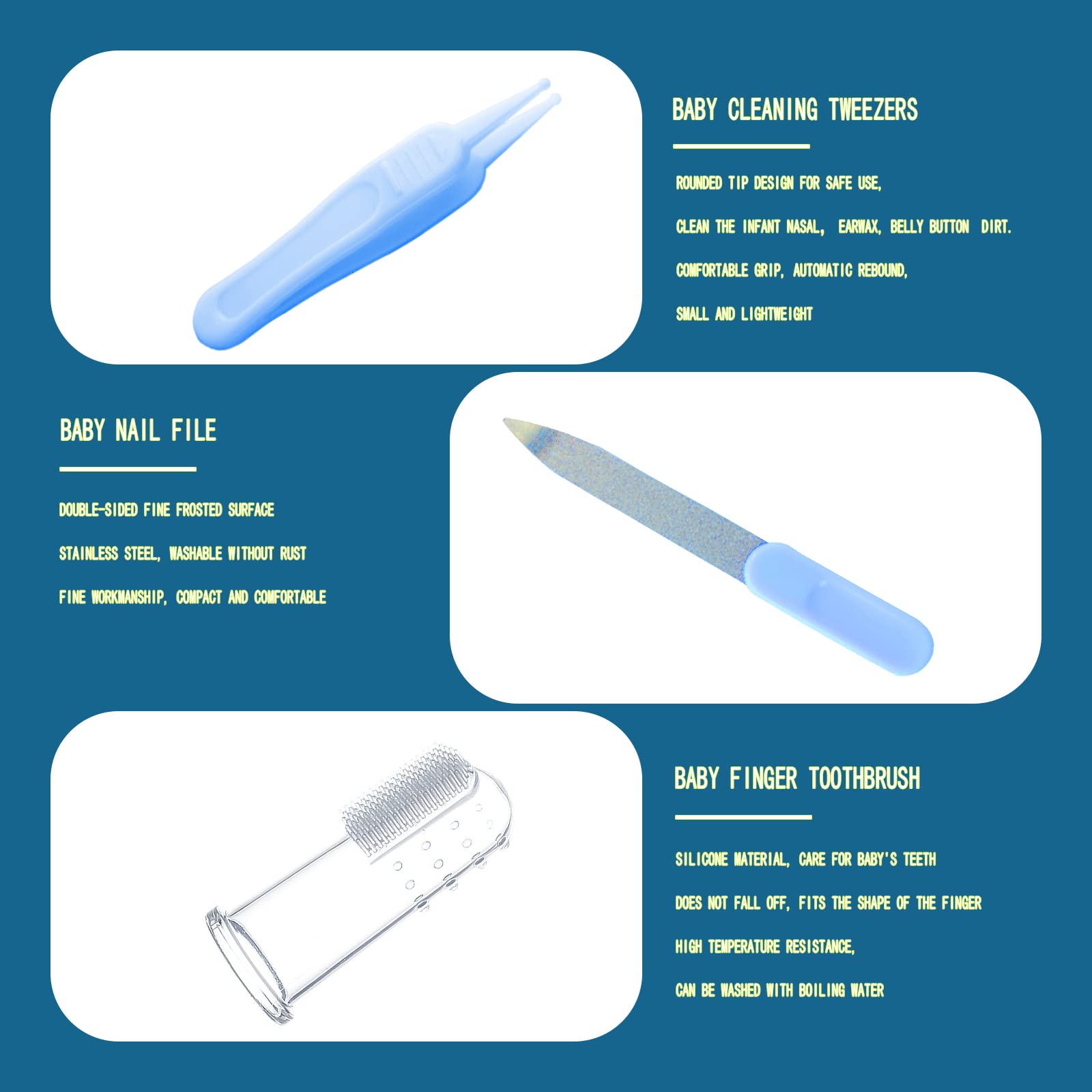 Kit de aseo para bebés, artículos esenciales para recién nacidos, kit portátil para el cuidado del bebé, contiene cortaúñas para bebés, peine para bebés, cepillo para bebés, herramienta de
