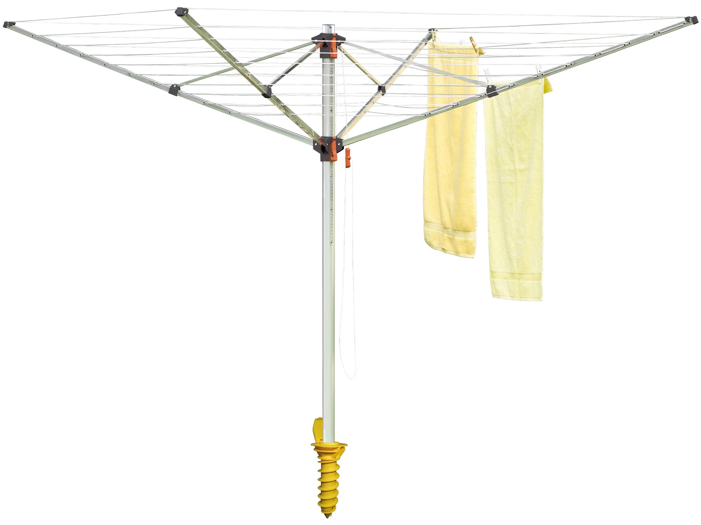 JUWEL Wäschespinne Comfort Plus 600 (für 5-6 Wäscheladungen, höhenverstellbar 140-175 cm, Kleiderbügelhalter, mit Eindreh-Bodenhülse) 30239