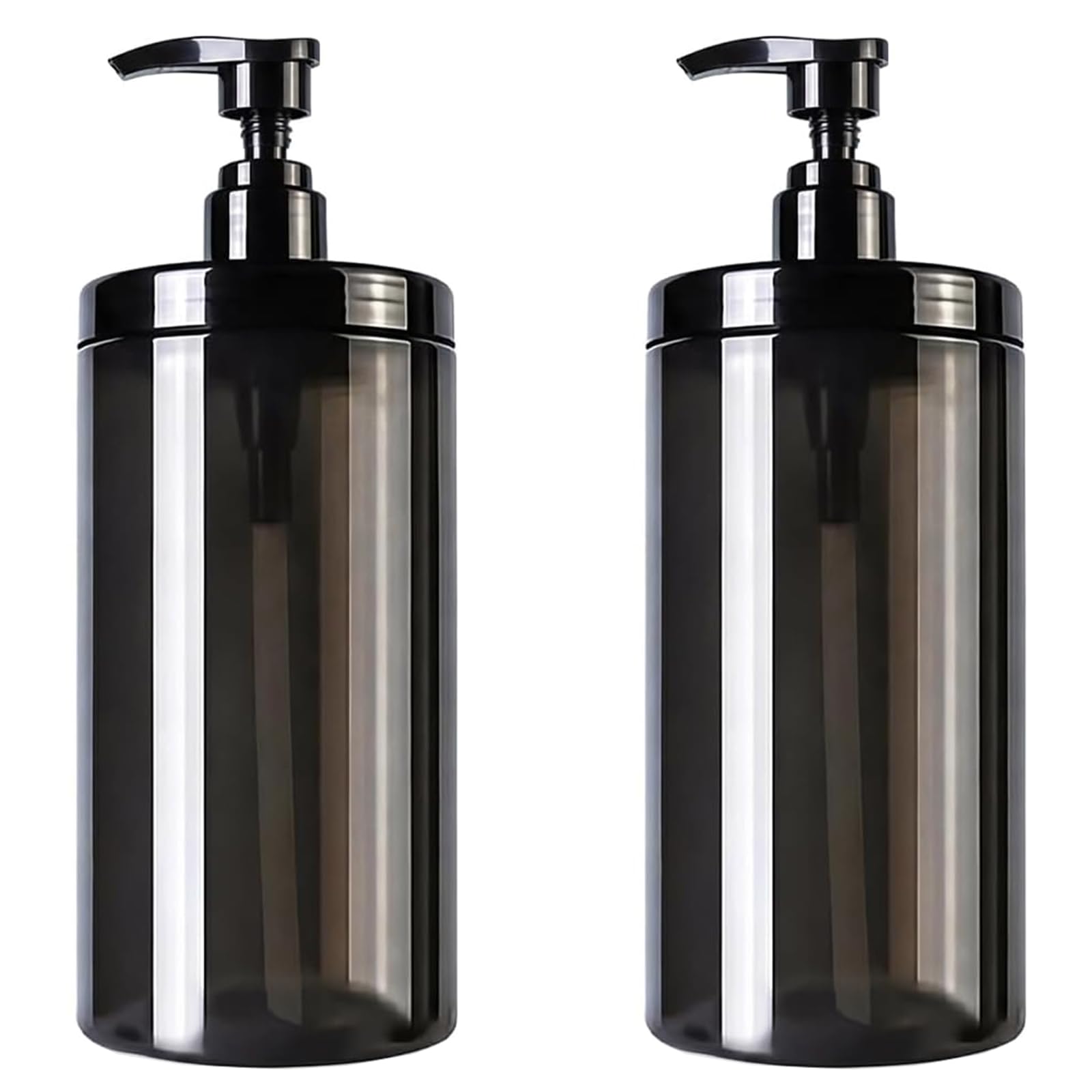 シャンプーボトル 2個セット 1000ml 大容量 シャワージェルボトル プッシュ型 詰め替えボトル クリア 広口 浴室 家族用 (ブラック)