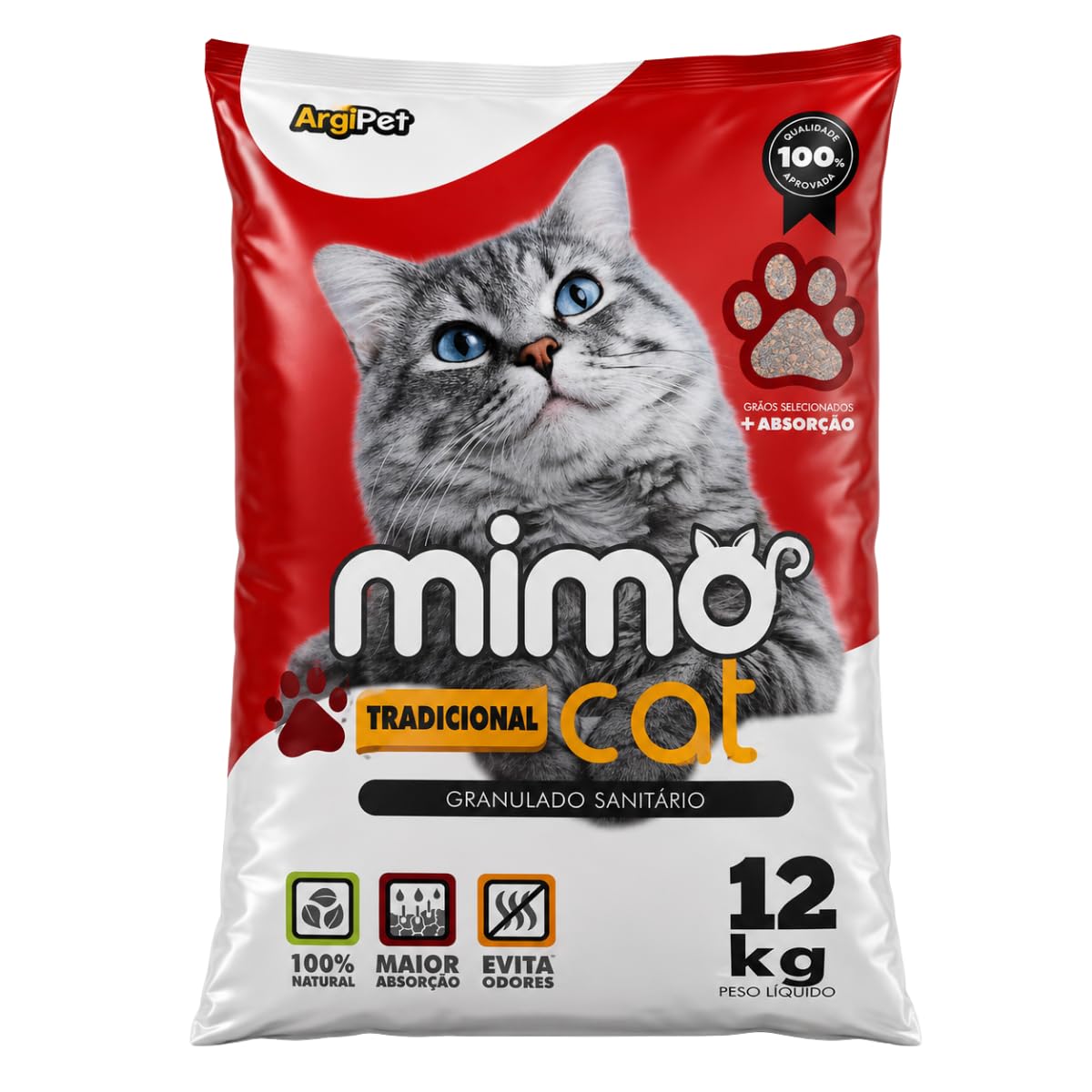 Areia Sanitária Higiênica Argila Natural para Gatos Grãos Médios Tradicional 12 kg Mimo
