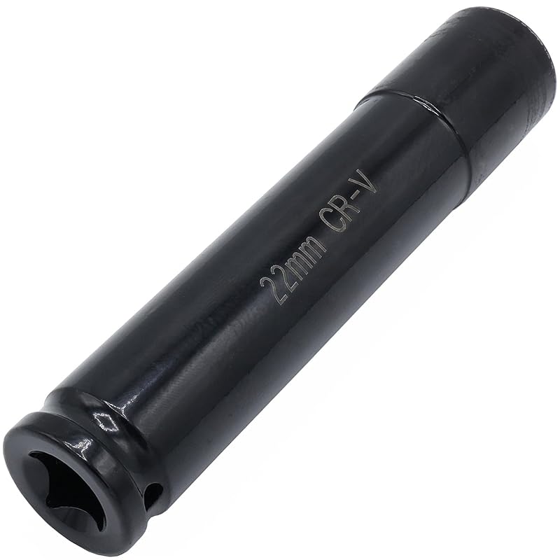 Soquete de impacto profundo 22 mm com encaixe de 12,7 mm (1/2 pol.) QJZXUEZHEN em aço cromo-vanádio, 15,2 cm