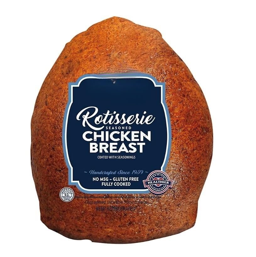Rotisserie Breast of Chicken , Proudly offering a variety of bold and delicious flavors, made with premium whole muscle meats, hand-trimmed and hand-seasoned to perfection. Minimally processed , Deli Counter Meat . [ 32 oz , 2 lb ]