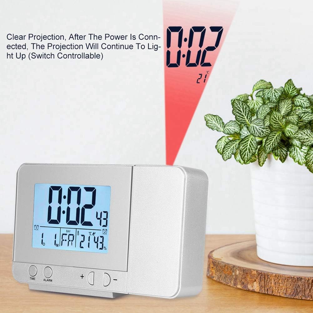 Gavigain Projection Alarm Clock,LED Multifunction Projection Digital Alarm Clock with Weather Station Indoor Thermometer for Home and Office Use