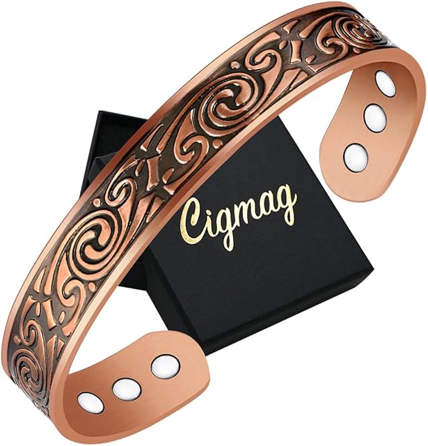 Cigmag 9X Mens Copper Bracelet Ultra Strength Magnet 99% Solid Pure Copper Magnetic Bracelets for Men Adjustable Cuff Bangle Brazaletes with Gift Box for Father's Day (Classic Viking)