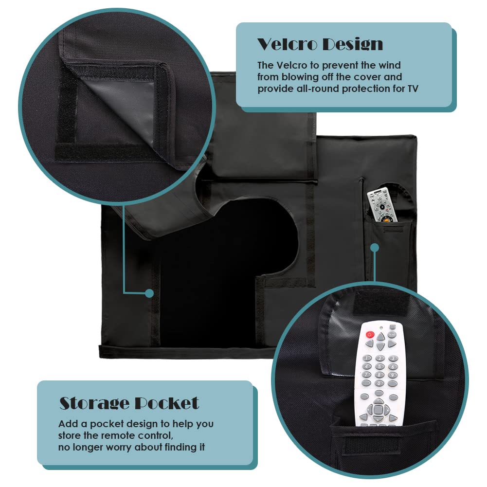 Copertura per TV da esterno impermeabile con patta frontale pellicola trasparente visibile per patio, TV a LED, protezione schermo LCD con telecomando (76-81,3 cm)
