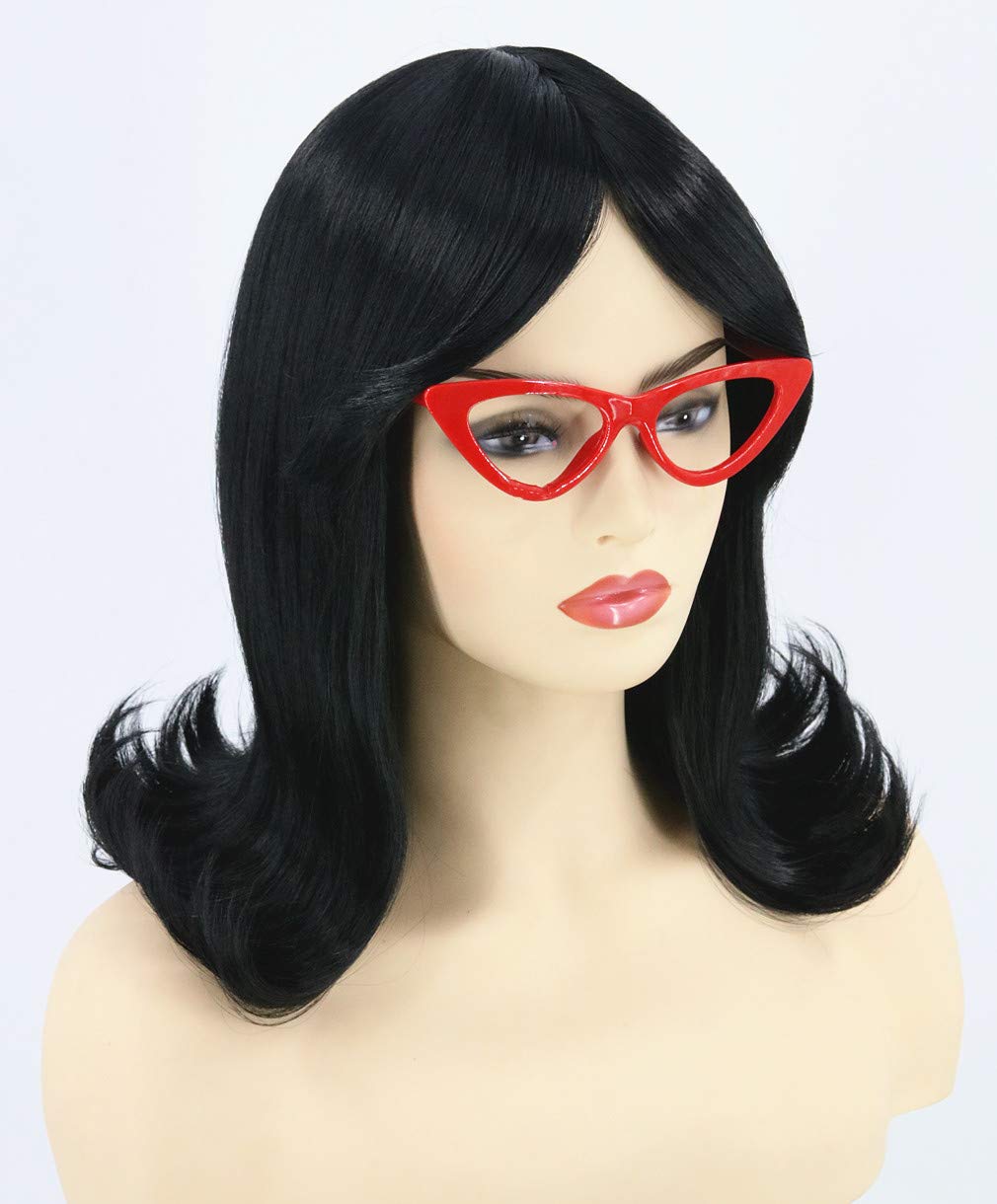 Topcosplay Women Wigs Short Black Flip Bob Wig with Glasses Cosplay Halloween Costume Wigs