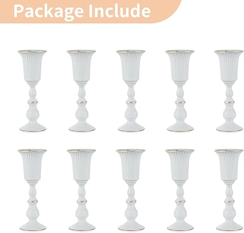 Miniatura 9 de Nuptio Jarrón de flores de metal de 2 piezas, centro de mesa blanco, elegante centro de mesa de boda, jarrón para decoración de fiestas,