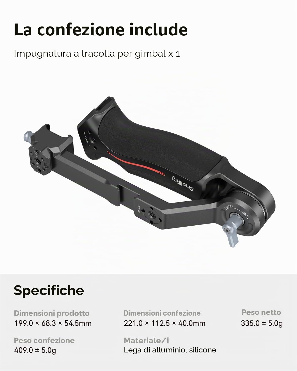 (Nuova Versione) SMALLRIG Impugnatura Regolabile per DJI RS 4 mini/Pro/RS 4, RS 3 mini/Pro/RS 3, RS 2 / RSC 2, Carico 8 kg / 17,6 LB, Impugnatura Ergonomica per Riprese ad Angolo Basso - 3028D