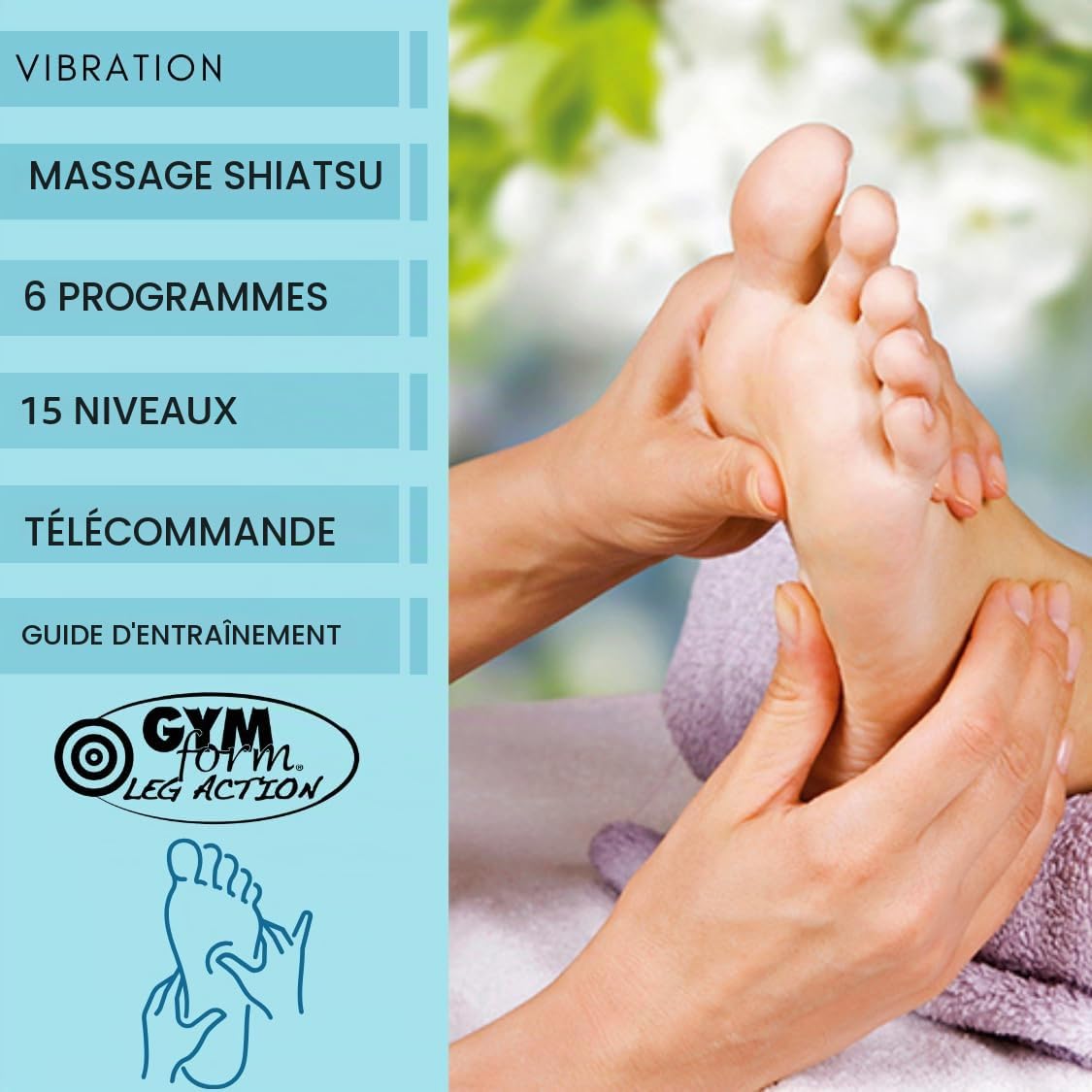 GYMFORM Masseur de pieds et de jambes Leg Action, Massage shiatsu, Télécommandé, Plusieurs programmes et vitesses pour améliorer la circulation et soulager la douleur