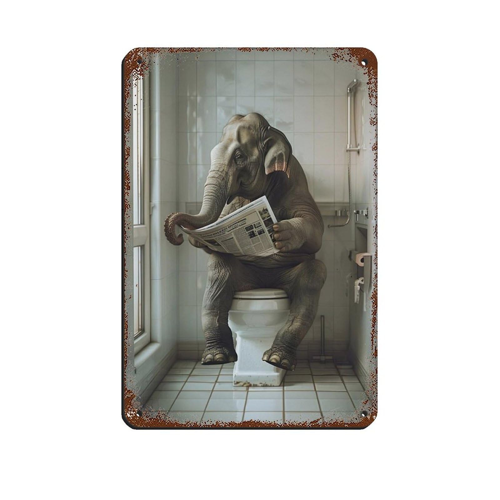 Elephant Sitting on The Toilet Reading A Newspaper (3) Tin Sign Vintage Metal Pub Club Cafe Bar Home Wall Art Decoration Poster Retro 8x12inch(20x30cm)
