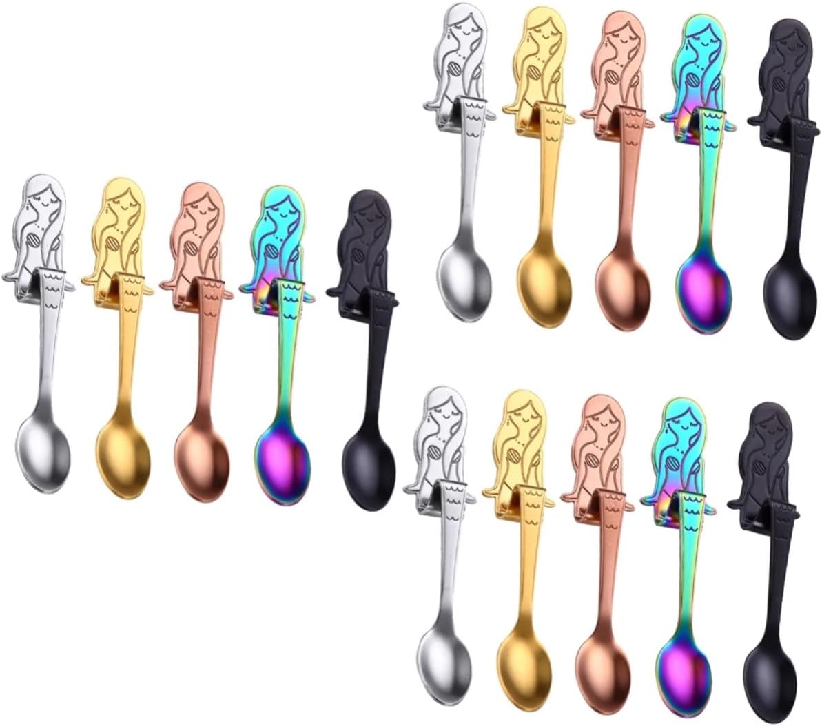 3sets Mermaid Shape Mixing Spoons Coffee and Tea Spoons Creative Hanging Design for Stylish Cups for Coffee Lovers and Friends 5pcs*3