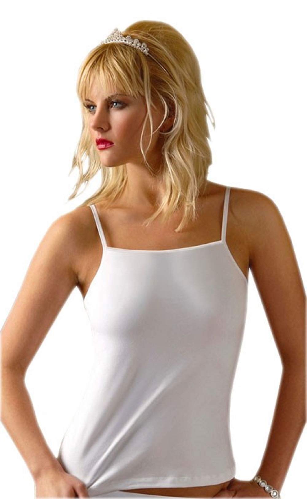 Ladies Cotton Vests Thin Strap Scoop Neck Stretch Camisole - Sizes & Colours ** Same Day Posting*** (Small 38 UK-10, White)
