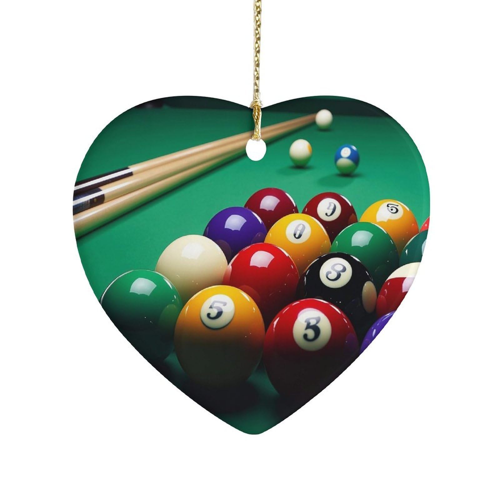 Billiards Heart Ornament Precious Heart-Shaped Pendant Idea Ceramic Ornaments with Gold String Personalized Heart Shaped Decoration for Outdoor Party Love