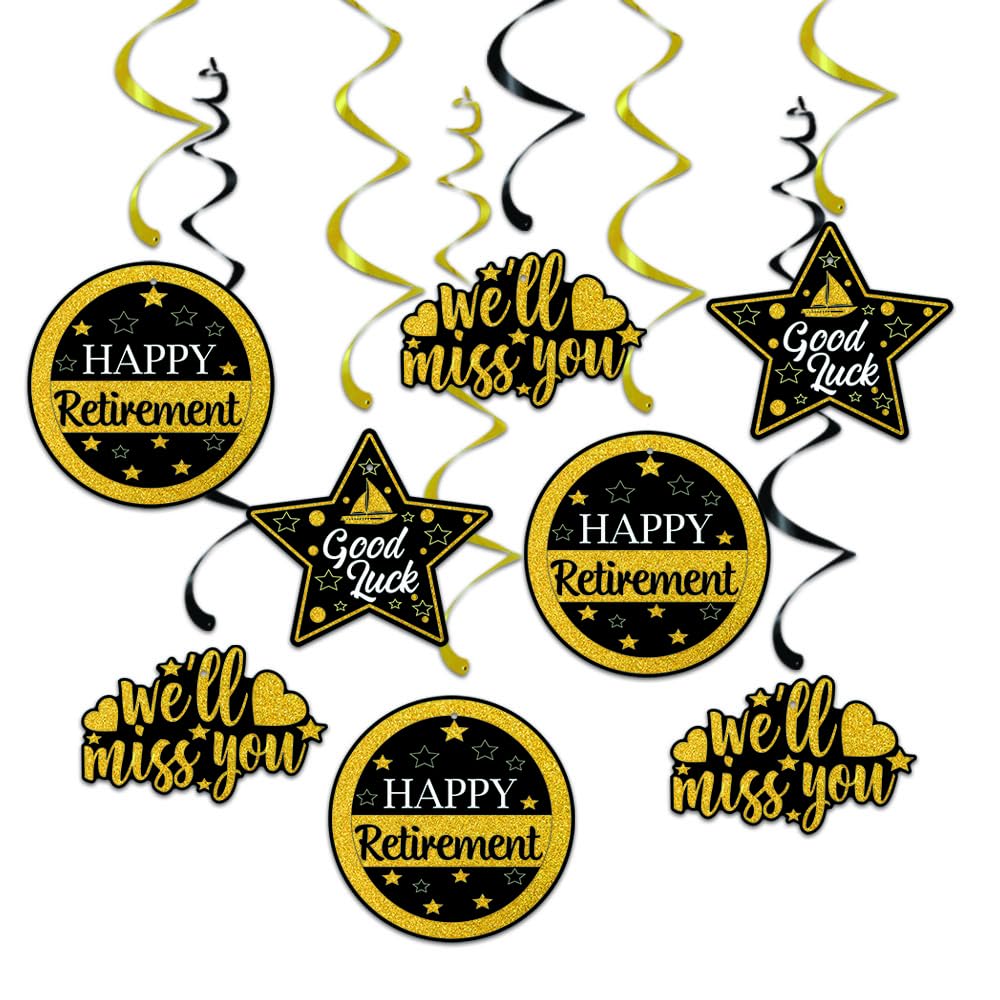 Elicola Retirement Banner, Black Gold, 90 cm x 90 cm, Swirls, Customizable, 1 pc Banner, 8 pcs Swirls, Indoor/Outdoor - Image 3
