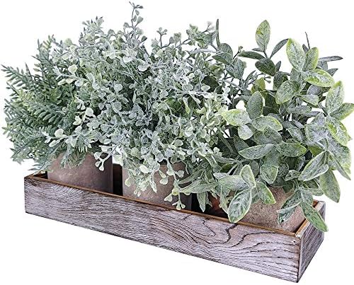 Winlyn 3 Pack Potted Plants Artificial Eucalyptus Boxwood Fern Gr...