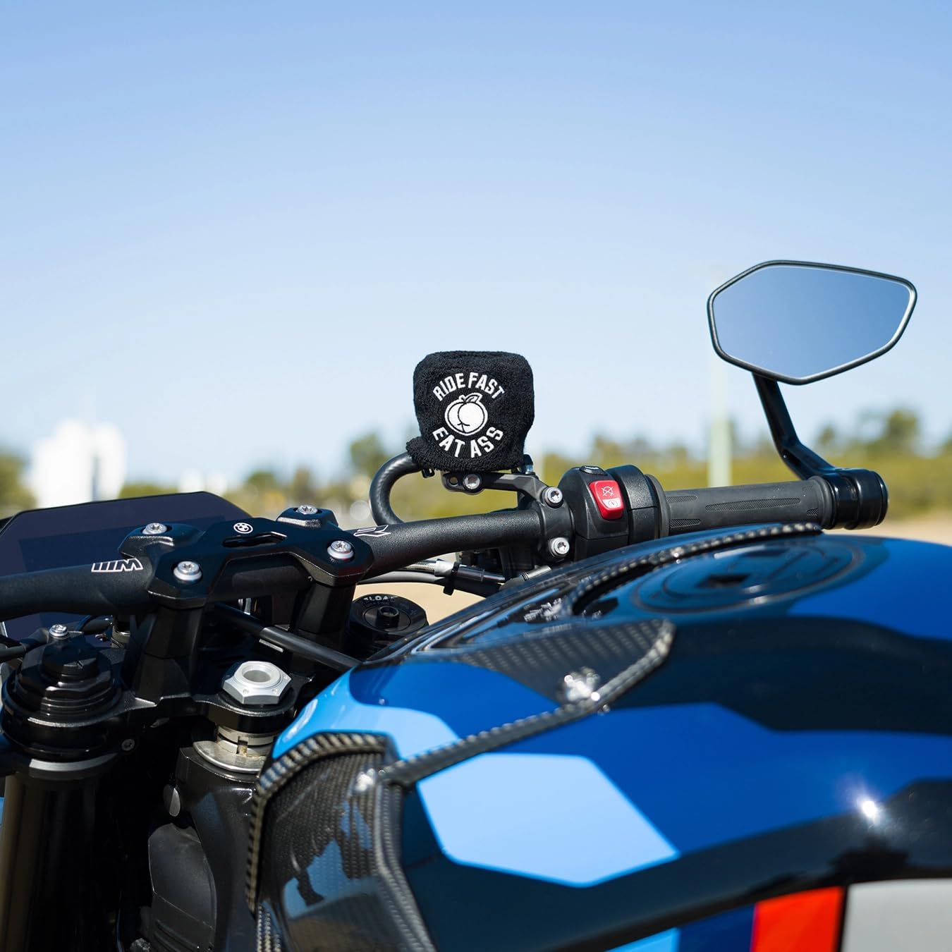 Brake Fluid Reservoir Cover Sock for Motorcycles, Sporbikes and Gifts by Moto Loot (Ride Fast Eat Ass)