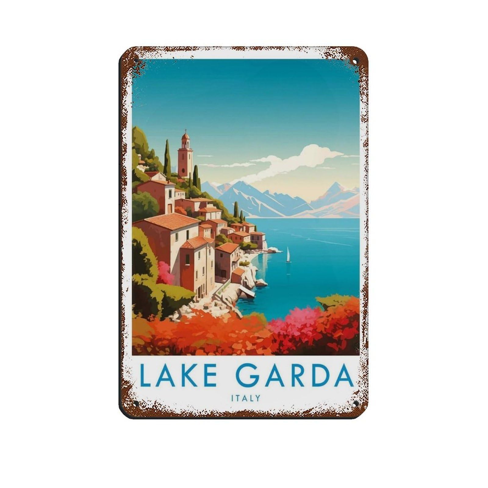 Lake Garda Travel Poster, Italy (2) Tin Sign Vintage Metal Pub Club Cafe Bar Home Wall Art Decoration Poster Retro 8x12inch(20x30cm)