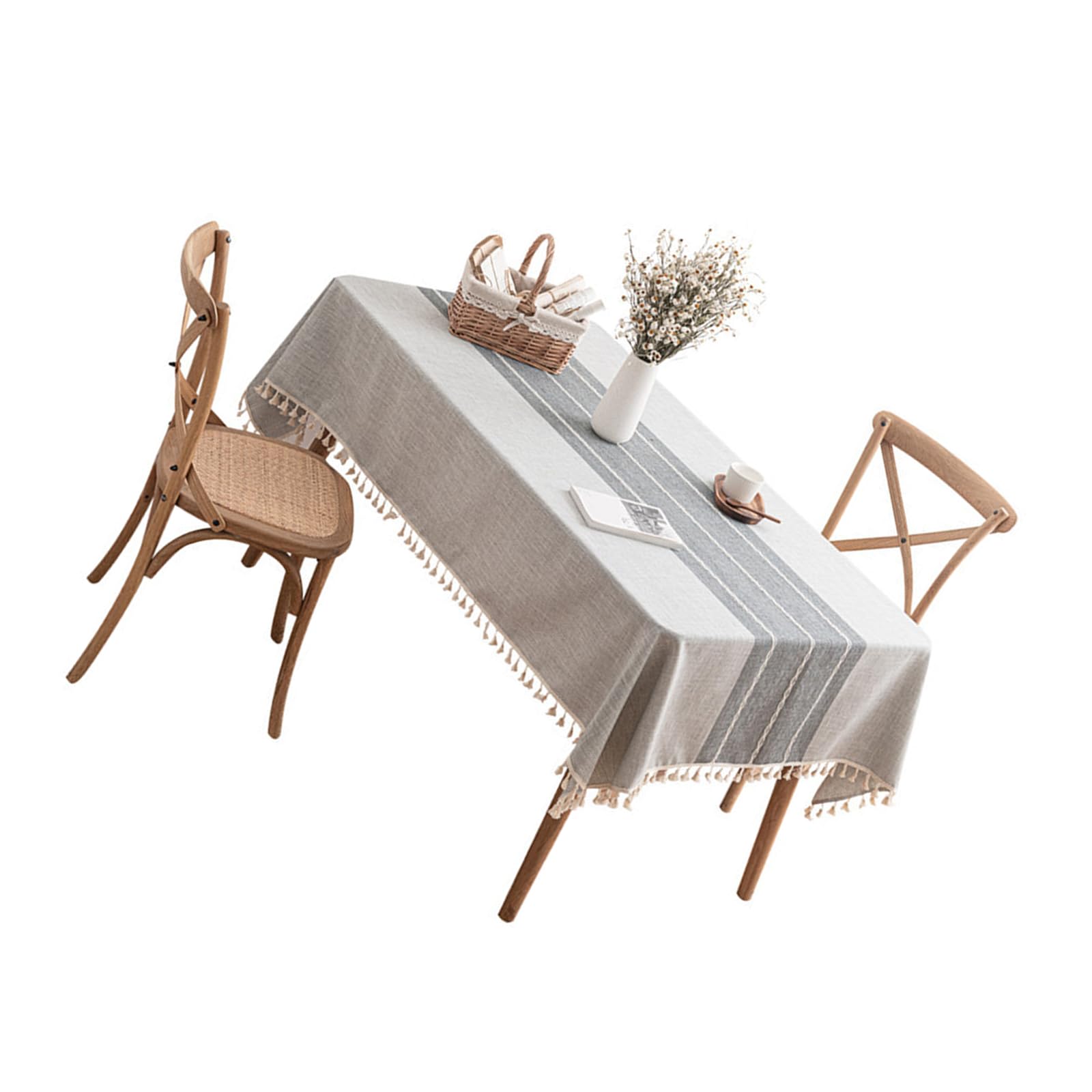 Nappe imitation lin de qualité supérieure avec finitions pompons pour salle à manger
