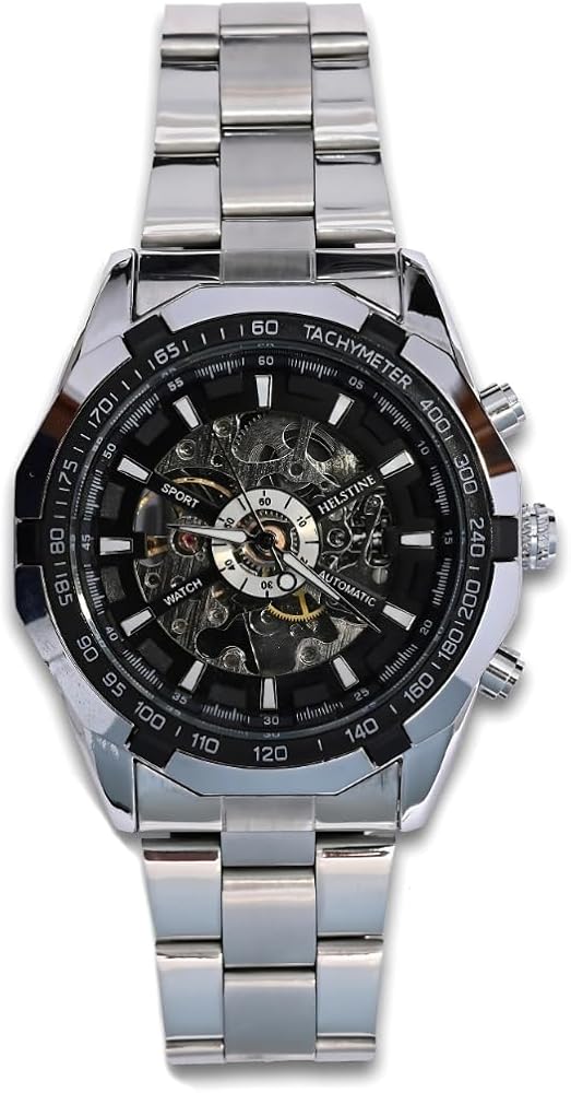Helstine Watches for Men Automatic Watch Mechanical Wrist Watches Skeleton Analog Stainless Steel Business 30 Meter Waterproof Luminous Men Watch 2025